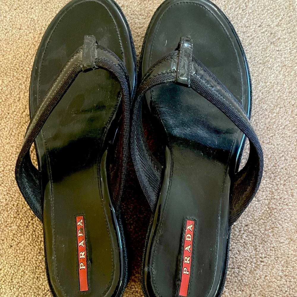Prada black flip flops size 37